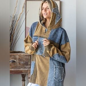 OH Olive Oil Patchwork Hoodie with Denim Accents By Oli And Hali